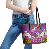 Hawaiian Lei Turtle and Plumeria Leather Tote Bag Polynerian Art Tattoo-Mauve Color LT03 - Polynesian Pride