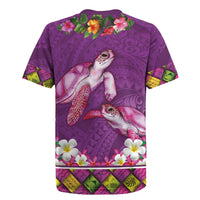 Hawaiian Lei Turtle and Plumeria Rugby Jersey Polynerian Art Tattoo-Mauve Color LT03 - Polynesian Pride