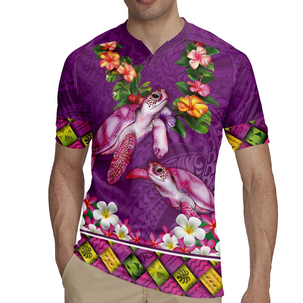 Hawaiian Lei Turtle and Plumeria Rugby Jersey Polynerian Art Tattoo-Mauve Color LT03 - Polynesian Pride