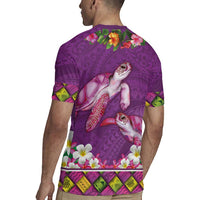 Hawaiian Lei Turtle and Plumeria Rugby Jersey Polynerian Art Tattoo-Mauve Color LT03 - Polynesian Pride
