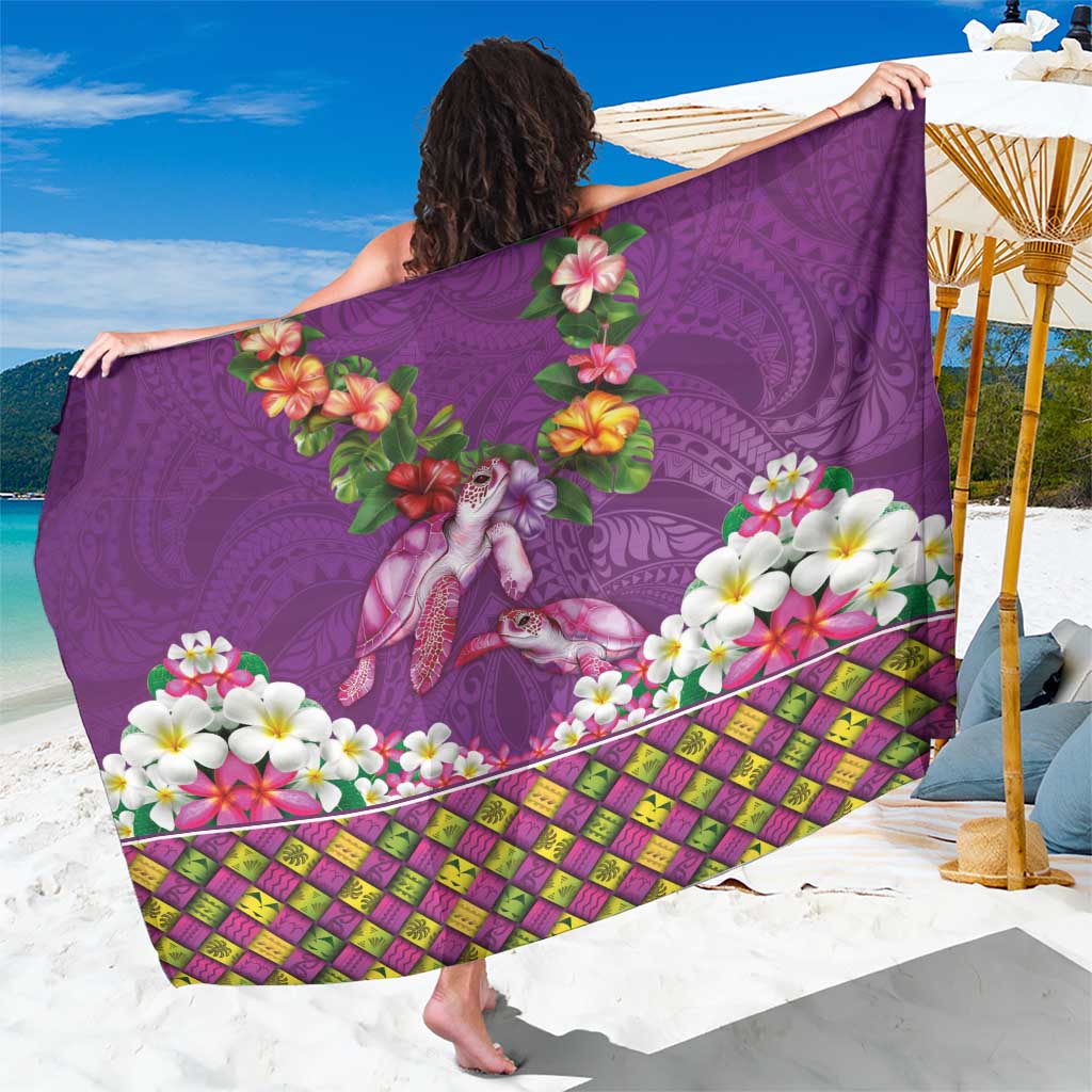 Hawaiian Lei Turtle and Plumeria Sarong Polynerian Art Tattoo-Mauve Color LT03 One Size 44 x 66 inches Purple - Polynesian Pride