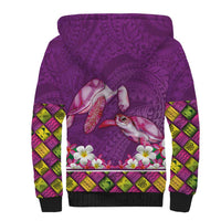 Hawaiian Lei Turtle and Plumeria Sherpa Hoodie Polynerian Art Tattoo-Mauve Color