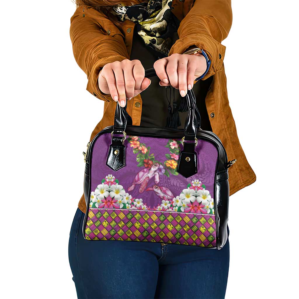 Hawaiian Lei Turtle and Plumeria Shoulder Handbag Polynerian Art Tattoo-Mauve Color LT03 One Size Purple - Polynesian Pride