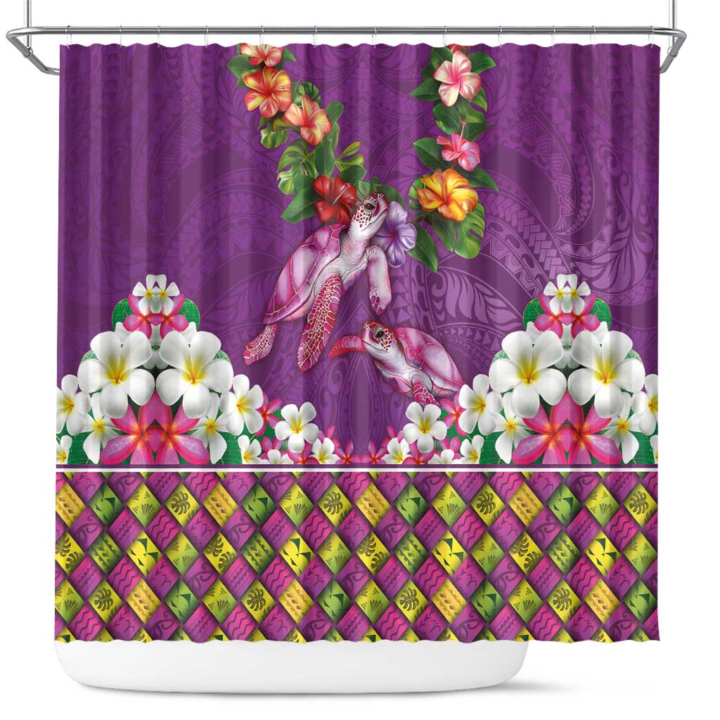 Hawaiian Lei Turtle and Plumeria Shower Curtain Polynerian Art Tattoo-Mauve Color LT03 Purple - Polynesian Pride