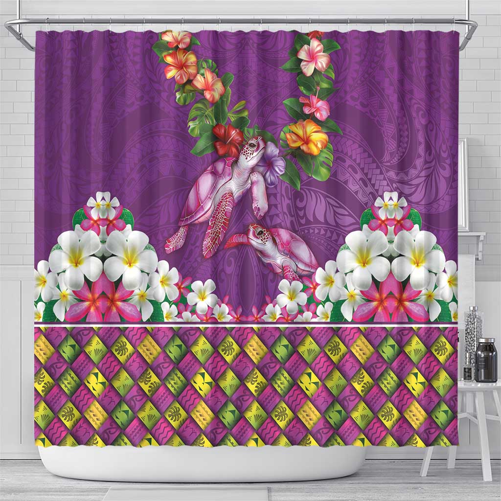 Hawaiian Lei Turtle and Plumeria Shower Curtain Polynerian Art Tattoo-Mauve Color LT03 - Polynesian Pride