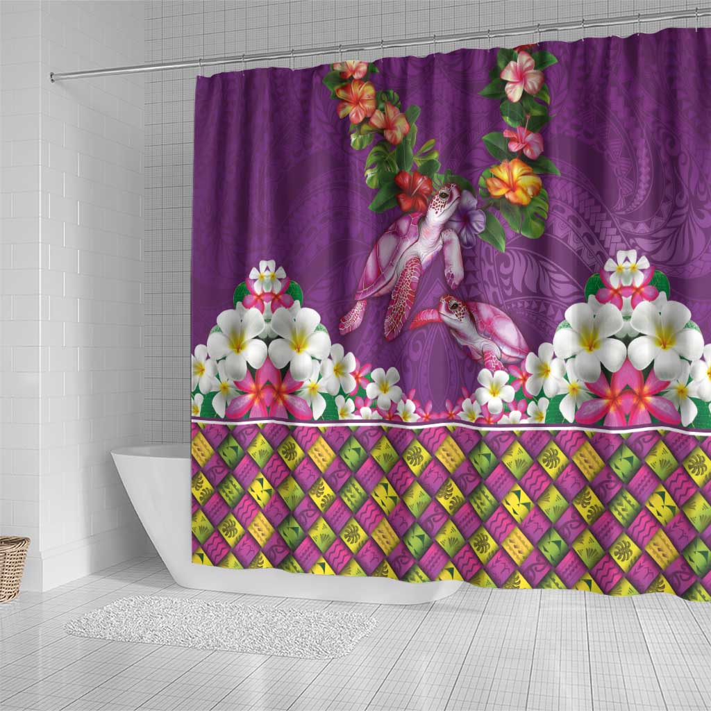 Hawaiian Lei Turtle and Plumeria Shower Curtain Polynerian Art Tattoo-Mauve Color LT03 - Polynesian Pride