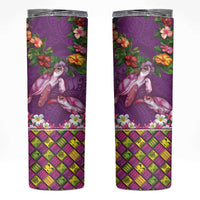 Hawaiian Lei Turtle and Plumeria Skinny Tumbler Polynerian Art Tattoo-Mauve Color