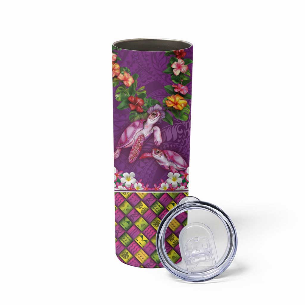 Hawaiian Lei Turtle and Plumeria Skinny Tumbler Polynerian Art Tattoo-Mauve Color
