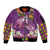 Hawaiian Lei Turtle and Plumeria Sleeve Zip Bomber Jacket Polynerian Art Tattoo-Mauve Color