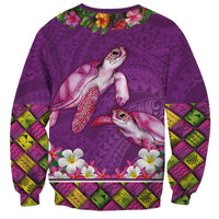 Hawaiian Lei Turtle and Plumeria Sweatshirt Polynerian Art Tattoo-Mauve Color