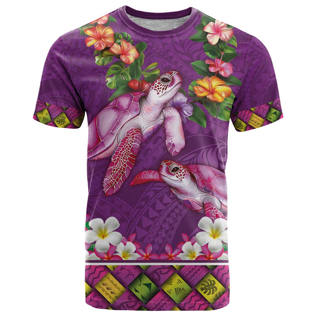 Hawaiian Lei Turtle and Plumeria T Shirt Polynerian Art Tattoo-Mauve Color