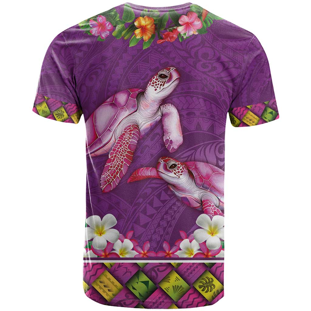 Hawaiian Lei Turtle and Plumeria T Shirt Polynerian Art Tattoo-Mauve Color