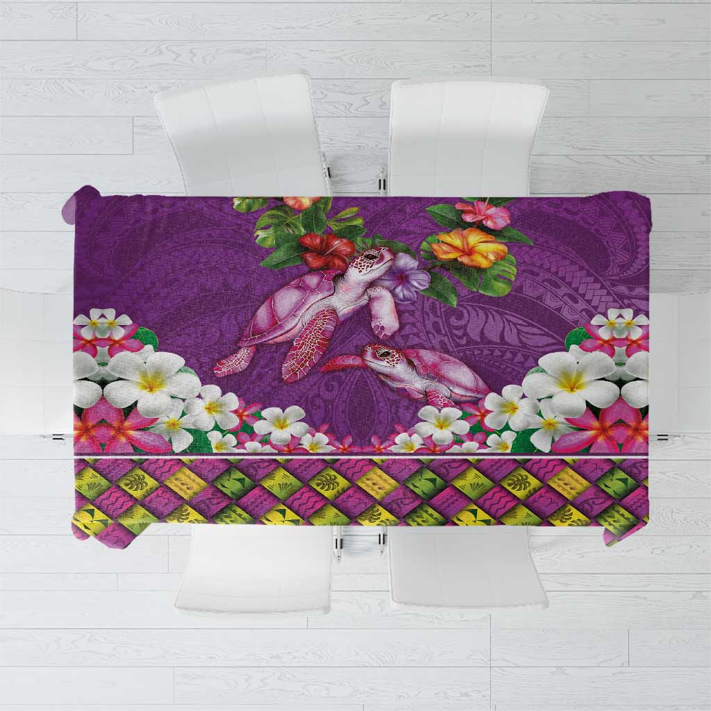 Hawaiian Lei Turtle and Plumeria Tablecloth Polynerian Art Tattoo-Mauve Color