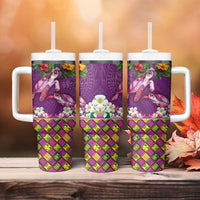 Hawaiian Lei Turtle and Plumeria Tumbler With Handle Polynerian Art Tattoo-Mauve Color