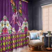 Hawaiian Lei Turtle and Plumeria Window Curtain Polynerian Art Tattoo-Mauve Color
