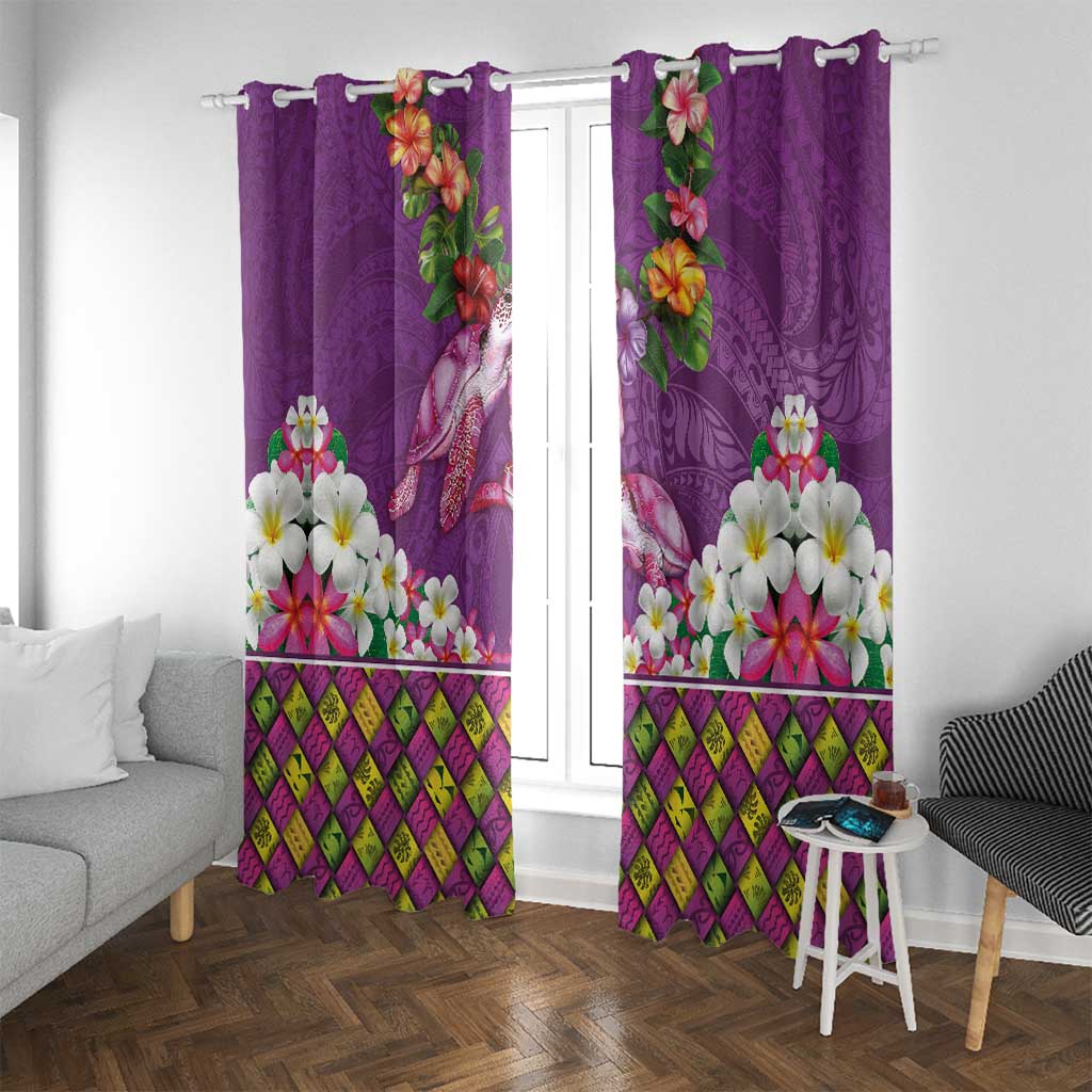 Hawaiian Lei Turtle and Plumeria Window Curtain Polynerian Art Tattoo-Mauve Color