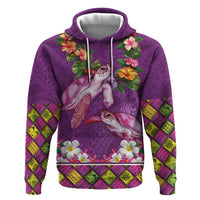 Hawaiian Lei Turtle and Plumeria Zip Hoodie Polynerian Art Tattoo-Mauve Color