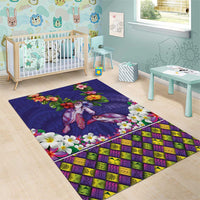 Hawaiian Lei Turtle and Plumeria Area Rug Polynerian Art Tattoo-Navy Color