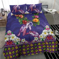 Hawaiian Lei Turtle and Plumeria Bedding Set Polynerian Art Tattoo-Navy Color