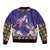 Hawaiian Lei Turtle and Plumeria Bomber Jacket Polynerian Art Tattoo-Navy Color