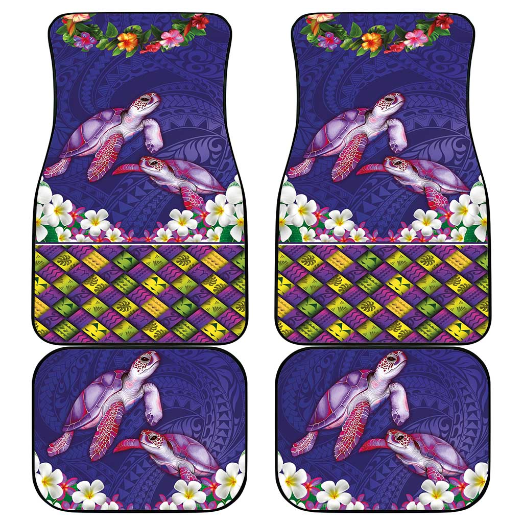 Hawaiian Lei Turtle and Plumeria Car Mats Polynerian Art Tattoo-Navy Color