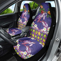 Hawaiian Lei Turtle and Plumeria Car Seat Cover Polynerian Art Tattoo-Navy Color
