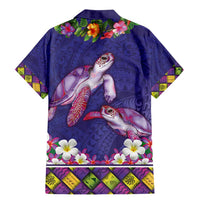 Hawaiian Lei Turtle and Plumeria Family Matching Mermaid Dress and Hawaiian Shirt Polynerian Art Tattoo-Navy Color