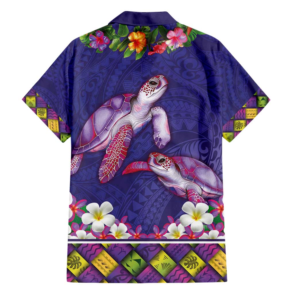 Hawaiian Lei Turtle and Plumeria Family Matching Off Shoulder Short Dress and Hawaiian Shirt Polynerian Art Tattoo-Navy Color LT03 - Polynesian Pride