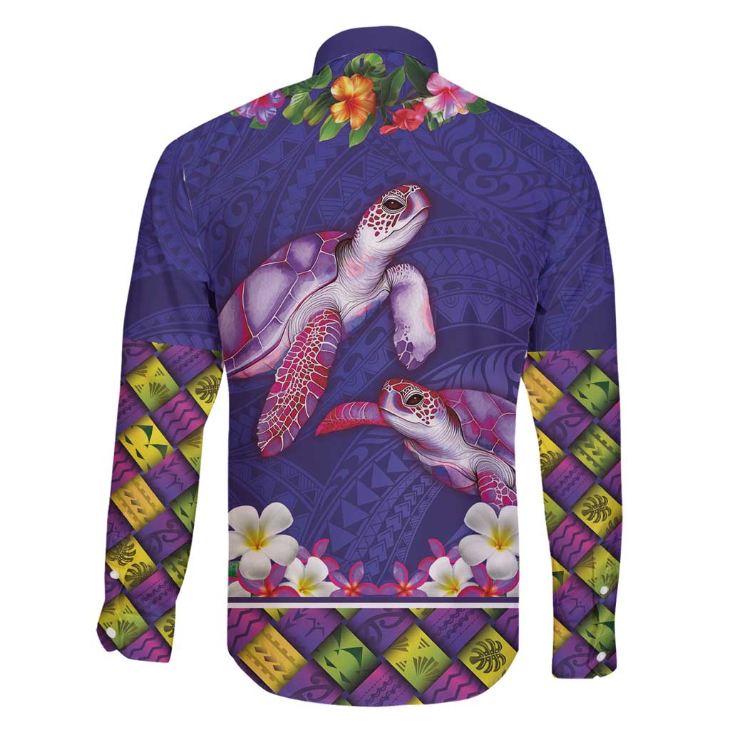 Hawaiian Lei Turtle and Plumeria Family Matching Off Shoulder Short Dress and Hawaiian Shirt Polynerian Art Tattoo-Navy Color LT03 - Polynesian Pride