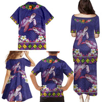 Hawaiian Lei Turtle and Plumeria Family Matching Puletasi and Hawaiian Shirt Polynerian Art Tattoo-Navy Color