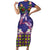 Hawaiian Lei Turtle and Plumeria Family Matching Short Sleeve Bodycon Dress and Hawaiian Shirt Polynerian Art Tattoo-Navy Color