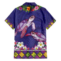 Hawaiian Lei Turtle and Plumeria Family Matching Summer Maxi Dress and Hawaiian Shirt Polynerian Art Tattoo-Navy Color LT03 - Polynesian Pride