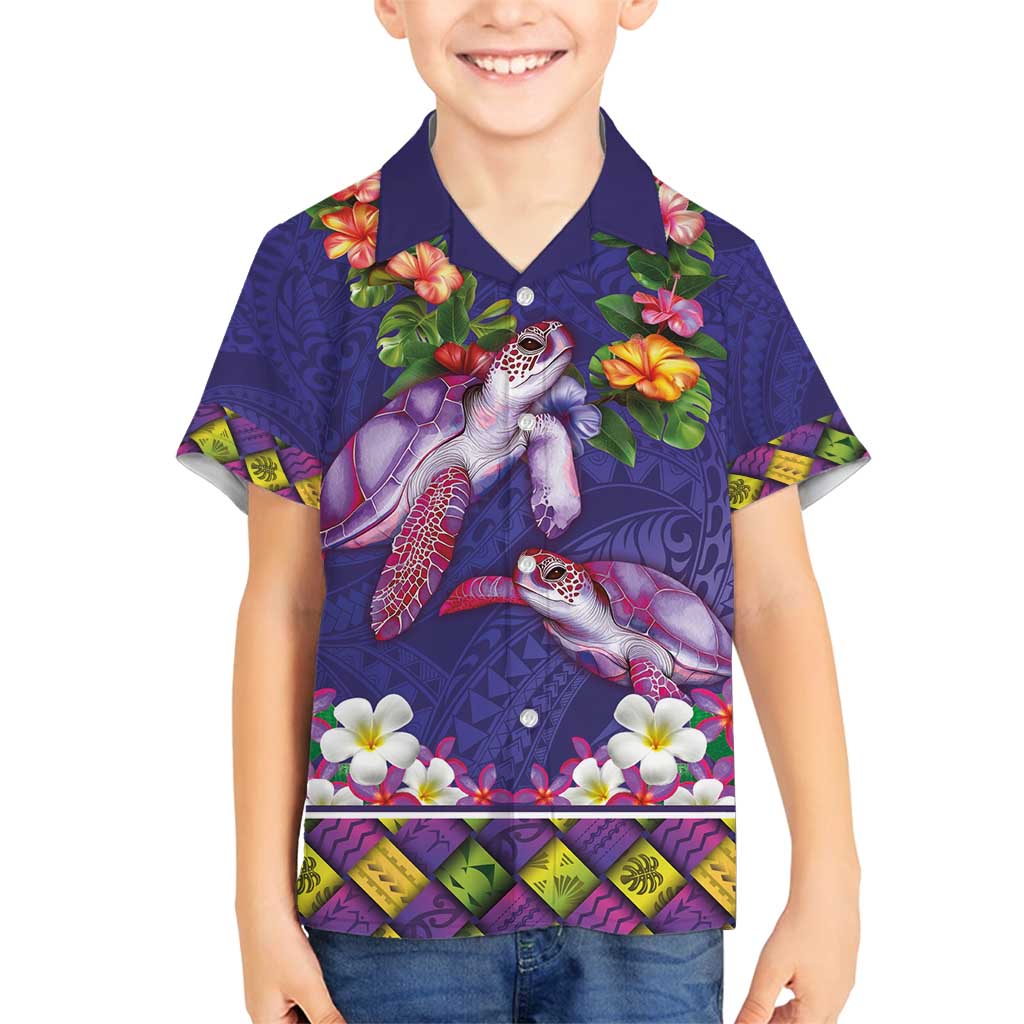 Hawaiian Lei Turtle and Plumeria Family Matching Summer Maxi Dress and Hawaiian Shirt Polynerian Art Tattoo-Navy Color LT03 Son's Shirt Navy - Polynesian Pride