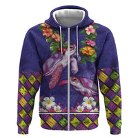 Hawaiian Lei Turtle and Plumeria Hoodie Polynerian Art Tattoo-Navy Color