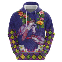 Hawaiian Lei Turtle and Plumeria Hoodie Polynerian Art Tattoo-Navy Color
