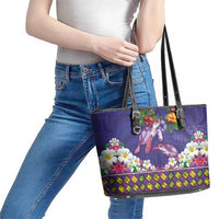 Hawaiian Lei Turtle and Plumeria Leather Tote Bag Polynerian Art Tattoo-Navy Color LT03 - Polynesian Pride