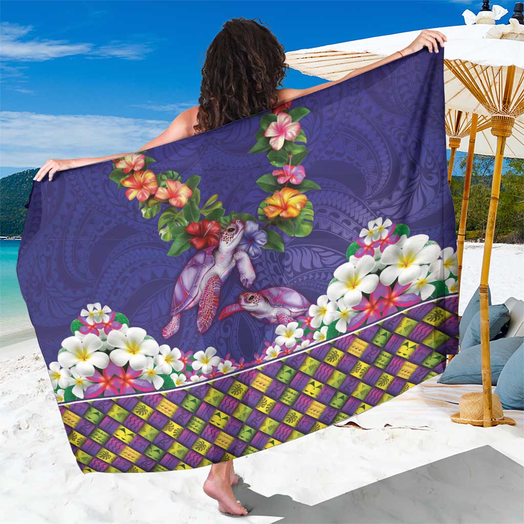 Hawaiian Lei Turtle and Plumeria Sarong Polynerian Art Tattoo-Navy Color LT03 One Size 44 x 66 inches Navy - Polynesian Pride