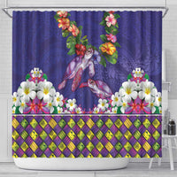 Hawaiian Lei Turtle and Plumeria Shower Curtain Polynerian Art Tattoo-Navy Color LT03 - Polynesian Pride