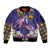 Hawaiian Lei Turtle and Plumeria Sleeve Zip Bomber Jacket Polynerian Art Tattoo-Navy Color