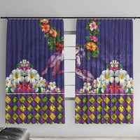 Hawaiian Lei Turtle and Plumeria Window Curtain Polynerian Art Tattoo-Navy Color