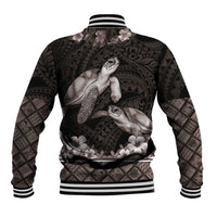 Hawaiian Lei Turtle and Plumeria Baseball Jacket Polynerian Art Tattoo-Grayscale Mode