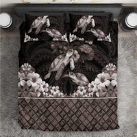 Hawaiian Lei Turtle and Plumeria Bedding Set Polynerian Art Tattoo-Grayscale Mode