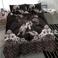 Hawaiian Lei Turtle and Plumeria Bedding Set Polynerian Art Tattoo-Grayscale Mode