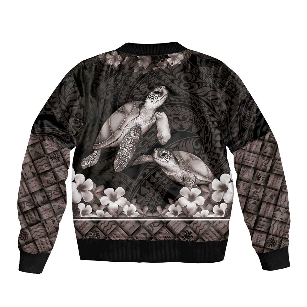 Hawaiian Lei Turtle and Plumeria Bomber Jacket Polynerian Art Tattoo-Grayscale Mode LT03 - Polynesian Pride