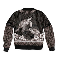 Hawaiian Lei Turtle and Plumeria Bomber Jacket Polynerian Art Tattoo-Grayscale Mode LT03 - Polynesian Pride