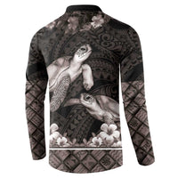Hawaiian Lei Turtle and Plumeria Button Sweatshirt Polynerian Art Tattoo-Grayscale Mode