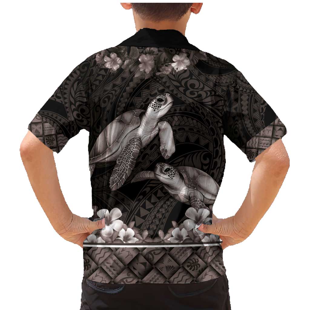 Hawaiian Lei Turtle and Plumeria Family Matching Mermaid Dress and Hawaiian Shirt Polynerian Art Tattoo-Grayscale Mode