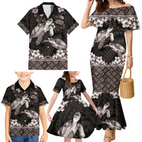 Hawaiian Lei Turtle and Plumeria Family Matching Mermaid Dress and Hawaiian Shirt Polynerian Art Tattoo-Grayscale Mode