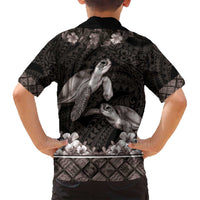 Hawaiian Lei Turtle and Plumeria Family Matching Off Shoulder Short Dress and Hawaiian Shirt Polynerian Art Tattoo-Grayscale Mode LT03 - Polynesian Pride