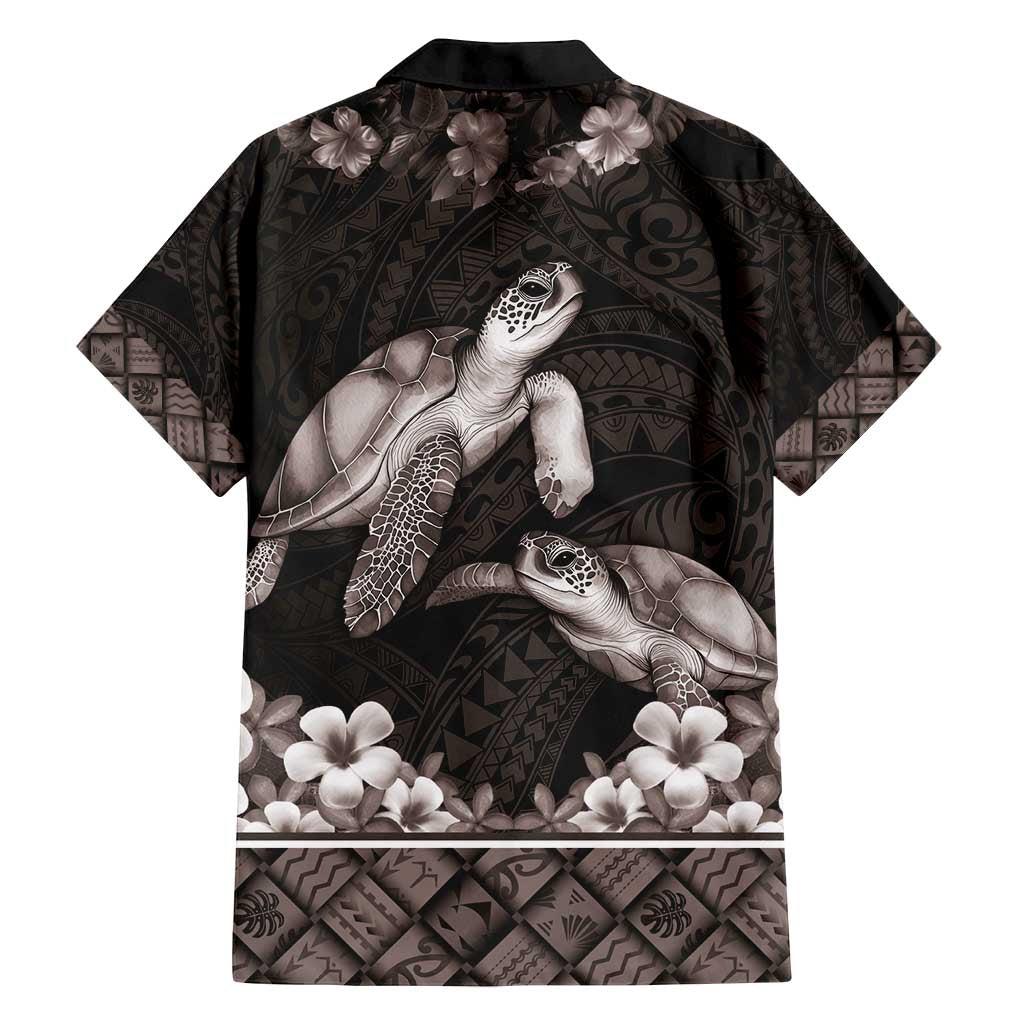 Hawaiian Lei Turtle and Plumeria Family Matching Off Shoulder Short Dress and Hawaiian Shirt Polynerian Art Tattoo-Grayscale Mode LT03 - Polynesian Pride